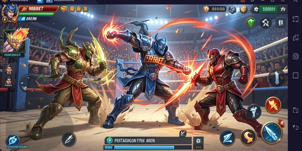 Menampilkan aksi pertarungan seru di arena 988BET.