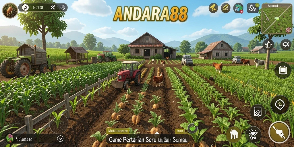 Tampilan gameplay ANDARA88 yang menampilkan kegiatan bertani yang seru.