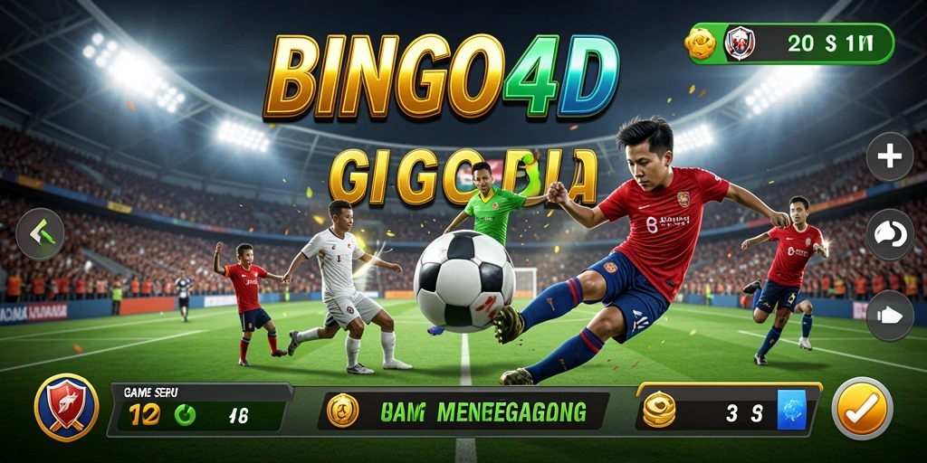 Screenshot utama BINGO4D menampilkan aksi seru di lapangan sepak bola.