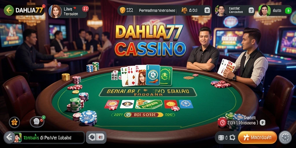 Screenshot utama DAHLIA77 menampilkan suasana permainan Live Casino yang mendebarkan.