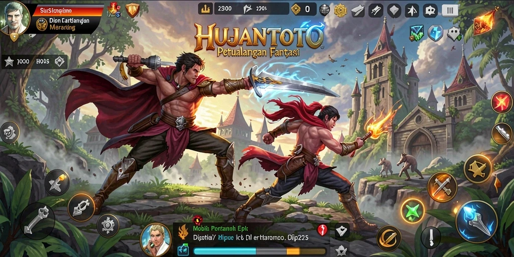 Tangkapan layar gameplay <strong>HUJANTOTO</strong> menampilkan aksi seru dalam pertarungan ARPG.