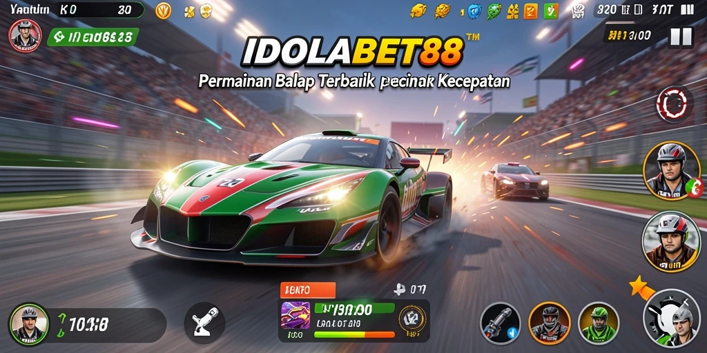 Tampilan gameplay menegangkan di <strong>IDOLABET88</strong> saat berkendara di lintasan balap.