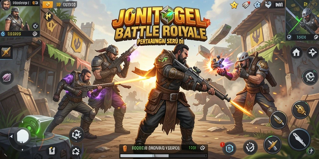 Tangkapan layar gameplay JONITOGEL yang menunjukkan aksi seru dalam pertempuran Battle Royale.