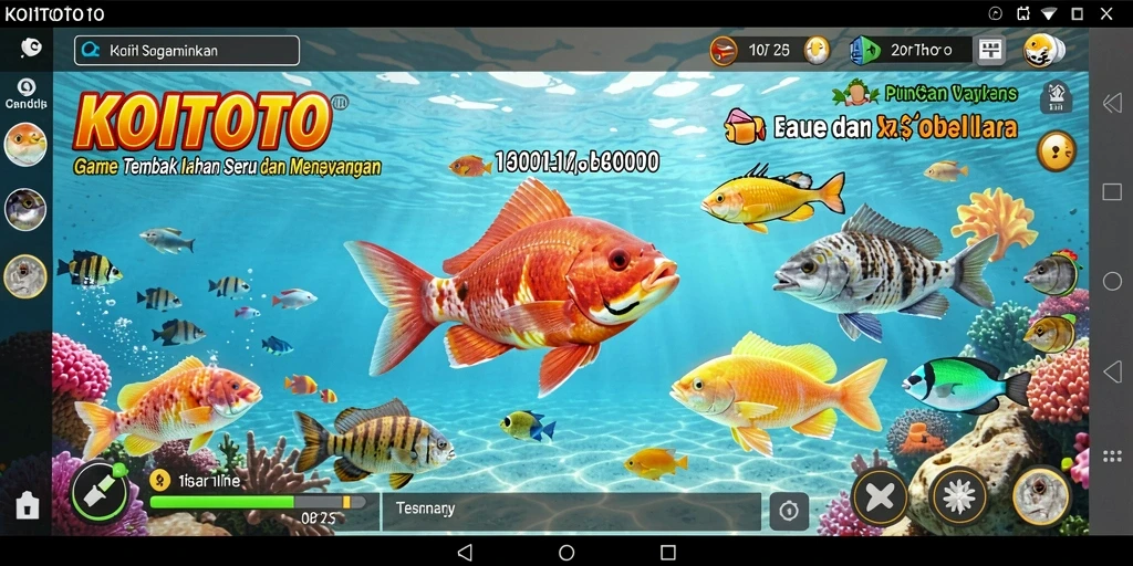 Screenshot gameplay KOITOTO menampilkan aksi seru menembak ikan.