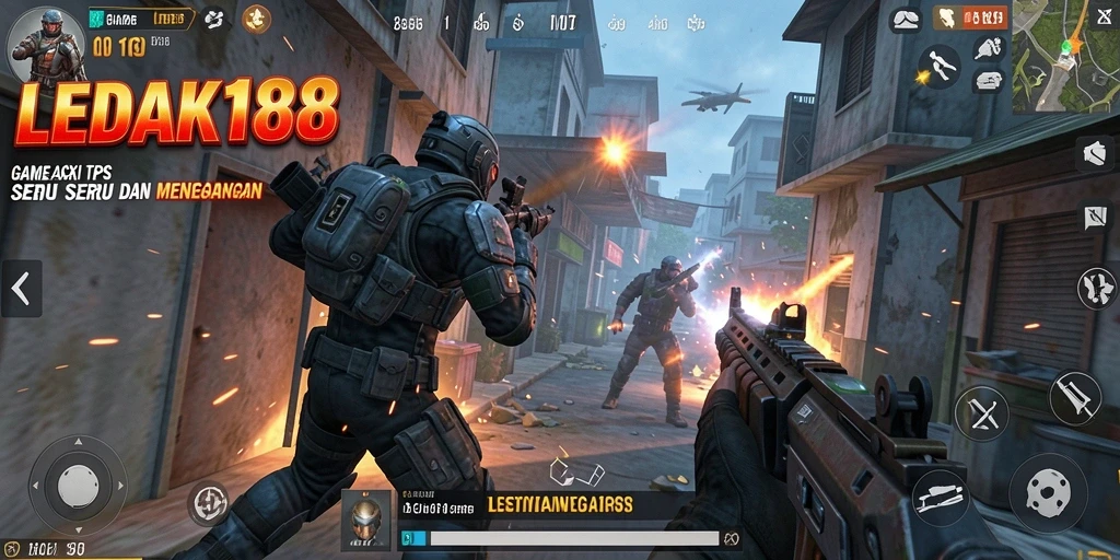 Tampilan gameplay seru dalam LEDAK188 dengan aksi tembak-menembak yang intens.