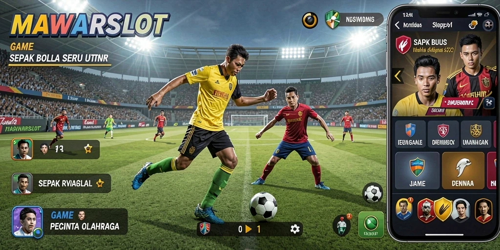 Tampilan gameplay seru dari MAWARSLOT dengan aksi di lapangan sepak bola.