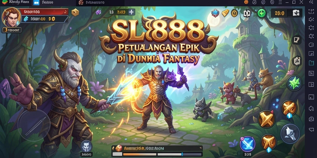 Screenshot gameplay SL888 menampilkan aksi pertarungan seru di dunia fantasi.