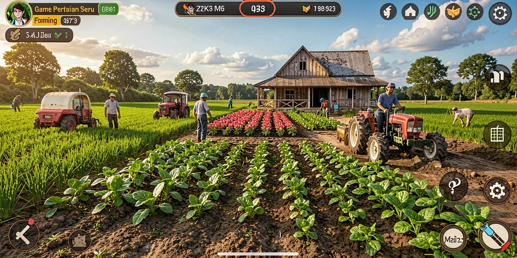 Screenshot gameplay ZK3 menampilkan efek visual pertanian yang memukau.